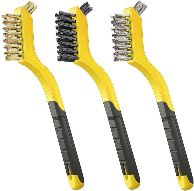 Wire Brush Set 3Pcs Brass Bristles Curved Handle For Rust Dirt Paint Scrubbing 2