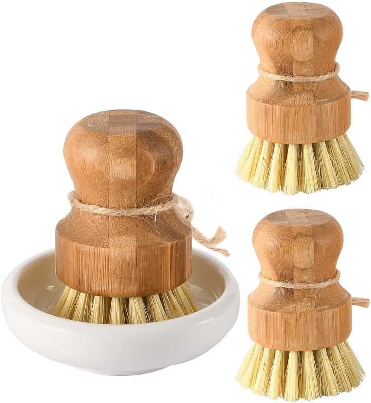 Good price 100% Natural Bamboo Scrubbing Brush Wooden Pot Scrubber 48mm Set SGS online